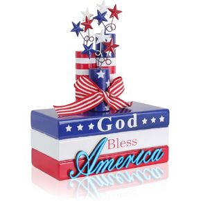 Meetyamor Decorations 4th July ، God Grod America Wooden Cacked Books Sign with Wiwork ، و Decore Decore Decore For the Home ، و Memorial Day ، و Tier Tier ، و Resff ، و Table ، و Tabletop ، و Mantel
