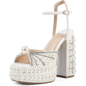 منصة سانت ليا للسيدات High High Heels Square Open Open Tee Lear Heels Buckle Rhinestones Sundals Summer