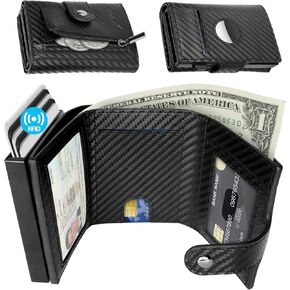 حامل بطاقة ائتمان Mens Wallet - مع حامل Airtag ، 2 Windows | الجلد الثلاثي | RFID حظر المحفظة منبثقة | فتحة نقدية | جيب العملة | Morden Business Simlish Slim | هدايا للرجال