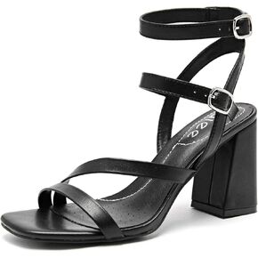 Women's Chunky Heeled Sandals - Square Open Toe Ankle Strappy Dressy Pump Heels Wedding Party Shoes for Women.