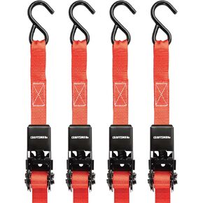 CRAFTSMAN CMXAZBS9004 Black/Red 1" x 10' Ratchet Tie Down Straps - Light-Weight Duty (900 Lb Break Strength), 4 Pack