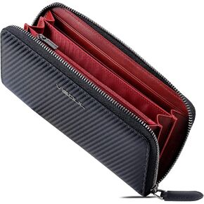 VISOUL Leather Long Zipper Pouch Wallet for Men and Women with RFID Blocking, Large Clutch Cash Long Wallet with Zipper (Black)