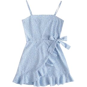 SOLY HUX Girl's Spaghetti Strap Dress Floral Print Sleeveless Summer Beach Casual Sundress A-line Mini Dresses