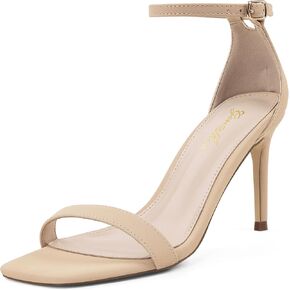 GENSHUO Women's Heeled Sandals Dressy Strappy Stiletto High Heels 3 Inch Square Open Toe Ankle Strap Buckle Sexy Prom Wedding Dress Shoes Ankle Wrap