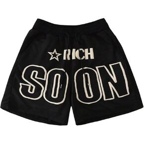 Men's Letter Graphic Athletic Shorts Drawstring Waist Workout Running Track Shorts with Pockets
