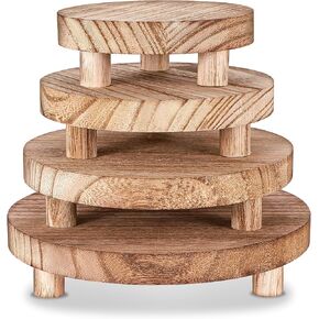 4 Pcs Wood Risers Display Stands Wooden Risers for Table Display Mini Riser Stand Round Rustic Wooden Riser Holder Tiered Tray Decor Riser for Home Decor Kitchen Counter