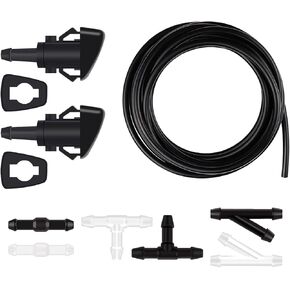 Windshield Washer Nozzle Kit with 2 Windshield Sprayer Nozzle,6 Hose Connectors,13.12Ft Windshield Washer Hose,OEM#4805742AB,Windshield Wiper Nozzle Compatible with Dodge Chrysler