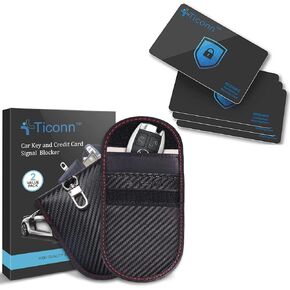 TICONN RFID Blocking Cards-4 Pack+Faraday Bag for Key Fob(2 Pack,Carbon Fiber)