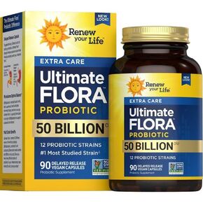 Ultimate Flora Probiotics 50 Billion CFU Delayed Release Vegan Capsules | Extra Care | Digestive Health | Immune Health | Dairy Free | 90 Count