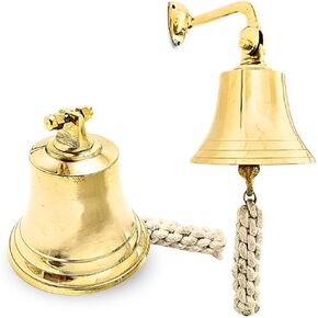 Nautical Brass Bell with Rope, Wall Mount Hanging Ship Bell, Traditional Maritime Decor
