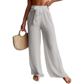 COZYEASE Women's Beach Cover Up Pants Mesh Tie Front Wide Leg Loose Bathing Suit Cover Up Beach Pants