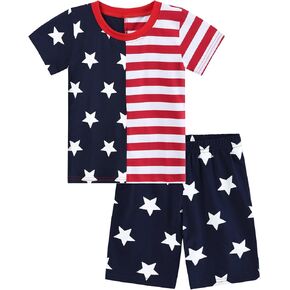 Boys Patriotic Outfit 4th of July Short Sets Kids 2 Pieces Summer Short Sleeve T-Shirts and Shorts Clothes Sets