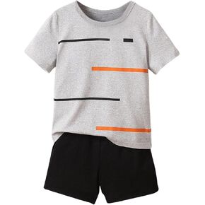 SweatyRocks Boy's 2 Piece Outfits Striped Color Block Short Sleeve Tee Top and Shorts Clothing Set