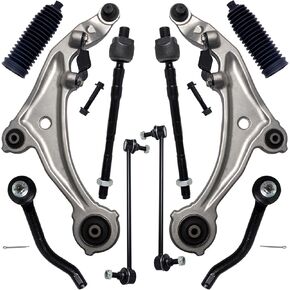 10Pcs Front End Suspension Kit Fit For 2009-2014 Ni-ssan Murano, 2 Lower Control Arm w/Ball Joint 2 Sway Bar Link 4 Outer Inner Tie Rod End (# K622157 K622158 K750784 EV800639 ES800357 ES800358)