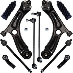 10Pcs Front End Suspension Kit Fit For 2011-2018 Volk-swagen Jetta w/4-Door Sedan, 2 Lower Control Arm w/Ball Joint 2 Sway Bar Link 4 Outer Inner Tie Rod End (# K621949 K80478 EV80665 ES80666)