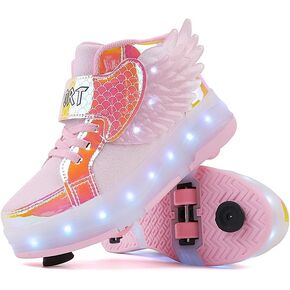 Kids Light Up Roller Skate Shoes USB Rechargeable Comfort Perfect for Sidewalks Parks & Family Outings(Pink,13.5 Little Kid)