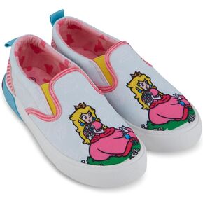 Nintendo Girls Peach Slip On Sneakers - Super Mario Shoes - Mario, Luigi, Kirby and Donkey Kong Slip On Shoes