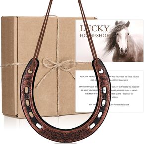 VioraWhite Good Lucky Horseshoe Decor Gift Sets with Card Rope New Home Housewarming Gift Rustic Horseshoe Wall Sign Ornament for Christmas Wedding Western Party Favors Decorations