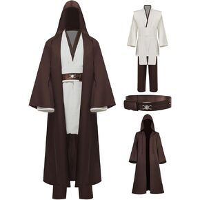 Tunic Hooded Robe Knight Costume White Outfits Halloween Cosplay Costume for Mens Three Versions