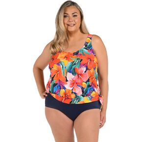 Maxine of Hollywood Women's Standard Side Tie Scoop Neck Banded Tankini Swimsuit Top, Multi//Hibiscus Honey