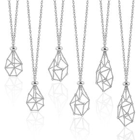 6 Pcs Adjustable Crystal Stone Holder Necklace Empty Stone Holder Necklace Pendant Chain with Stainless Steel Cage for DIY Jewelry (Silver)