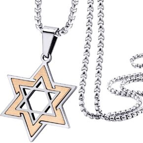 555Jewelry Star of David Necklace for Men ، نجمان من النجوم اليهودية الفولاذ المقاوم للصدأ - قلادة مع سلسلة صندوق 16-24 بوصة - نجم ديفيد.