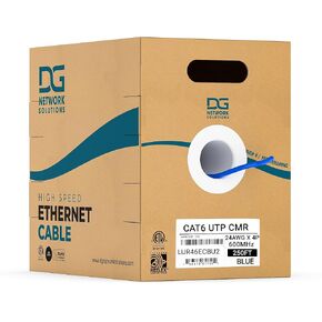 DG Cat6 Riser (CMR)، 1000 قدم، غير محمي، 23AWG، نحاس عاري صلب، سرعات تصل إلى 10 جيجابت، بدون شريحة، إنهاء أسرع وأسهل، 550 ميجاهرتز، مدرج في قائمة ETL، للاستخدام الداخلي/المنزلي/التجاري، كابل إيثرنت بالجملة، أسود