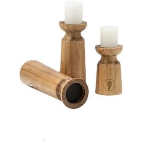 Rustic Wooden Candle Holders, 8", 6" and 4" – Set of 3 Little Natural Stands, for LED or Pillar Candles max 1.5" diam, Weddings, Parties, SPA, Farmhouse Décor