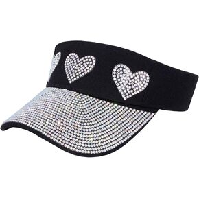 Surkat Bling Rhinestones Sun Visor Women Wide Brim Clip On Summer Hats Outdoor Visor Caps
