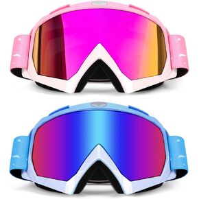 Motorcycle Goggles, 2-Pack Dirt Bike ATV Riding Off-Road Ski Goggles UV Anti-Fog Windproof Dustproof for Men & Women