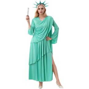 TOONRAIN Women's tatue of Liberty costume Dress Lady Crown Headband Adult Festival Costumes Role Play