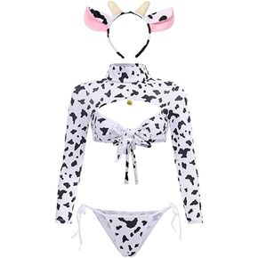 Jasmygirls Cow Cosplay Lingerie Women Sexy Mead Maid Anime Bikini Naughty Phoy Goying Kawaii Print Pret Bany Set
