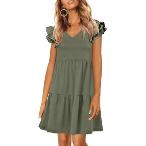 ANRABESS Womens Summer Ruffle Cap Sleeve Mini Dress 2025 Spring Swing V Neck Beach Vacation Short Sundress