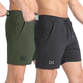 Brokig Mens Ziplock Running Shorts 2 Pack ، شورتات تجريب خفيفة الوزن مرنة للرجال ، جيوب صالة رياضية ضئيلة تمتد