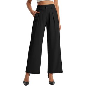 Libin Women's Wide Leg Dress Pants High Waisted Button Pleated Business Work Pants Casual Slacks Trousers with Pockets