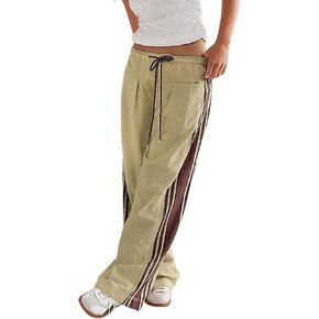 Wyeysyt Womens Wide Leg Pants Drawstring High Rise Palazzo Pants Side Striped Baggy Track Pants with Pockets