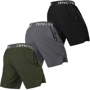 Zengvee 3 Pack للرجال شورتات رياضية مع جيوب سحاب سريعة الجافة جافة خفيفة الوزن شورتات تجريب غير رسمي
