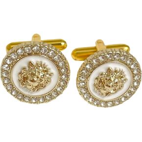 Men Cufflinks Gold Lion Head Rhinestone Elegant Stylish Sparkling Wedding Ceremony Business Formal Shirt Accessories