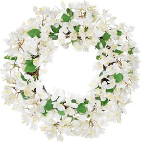 Briful Spring Front Door Wreath 18inches Artificial Bougainvillea Flower Wreath Silk Pink Floral Hanging Wreath Outdoor Summer Wreath for Home Wall Mantle Party Wedding Décor