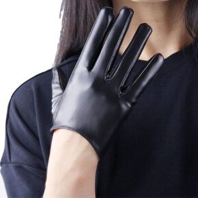 DooWay Black TECH GLOVES Extra Short 6" 16cm Faux Leather Dark Brown Coffee Touchscreen Sensitive Cool Women Fashion Driving Gloves for Evening Party Cosplay