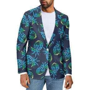 Mens Pineapple Blazer Classic-fit Business Suit Jacket with Pockets Button-Front Casual Knit Blazers for Valentines Day Date, Celebration Size S-5XL Machine Washable, Large