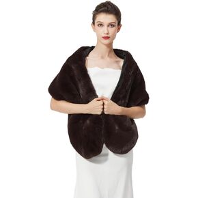 BEAUTELICATE Luxury Faux Fur Shawl Bridal Party Evening/Wedding Wrap Stole Winter
