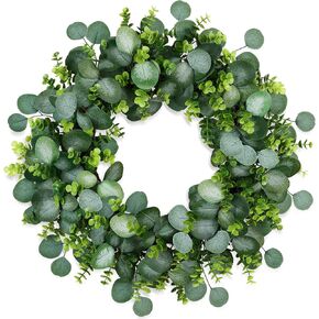 24Inch Eucalyptus Wreath for Front Door Green Eucalyptus Wreath with Boxwood Leaves for All Seasons Christmas Spring Summer Year Round Wreaths for Front Door Indoor Outdoor Wedding Holiday