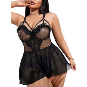 Milumia Women's Plus Size 2 قطعة الملابس الداخلية مجموعة الشبكات الشبكية قطع Babydoll Nightwear