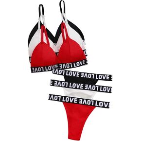 SOLY HUX Women's 6 Piece Lingerie Set Letter Print Bra and Panty Underwear Sets