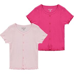 Pink Angel Girls' 2-Pack Pointelle Knit Tops – Pullover Shirts w/Faux Buttons, Lightweight, Breathable, Perfect for Layering