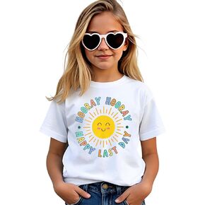 BOUTIKOME Happy Last Day of School Shirt for Girls Kid End of School T-Shirt Student Graduation Gift Summer Tees Tops