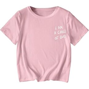 SHENHE Girl's Graphic Tees Slogan Print Short Sleeve Crewneck Cute Tshirt Summer Casual Top