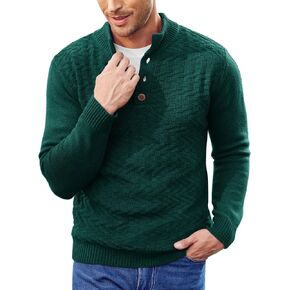 COOFANDY Men Mock Neck Button Sweater Casual Knitted Sweaters Fashion Henley Sweater