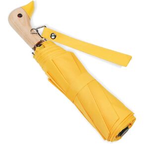 Cute Duck Handle Umbrella - Compact Travel Yellow Duck Head Umbrella Adult Lightweight Wood Handle Small Folding Girls Women Umbrellas